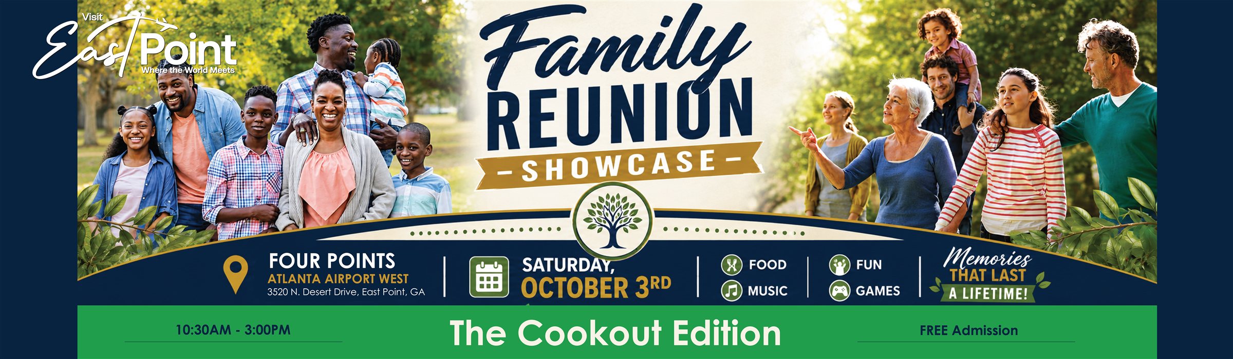East Point CVB Family Reunion Showcase - The Cookout Edition, Saturday October 3rd, 10:30AM-3:00PM at Four Points Atlanta Airport West. Free admission - click for tickets.